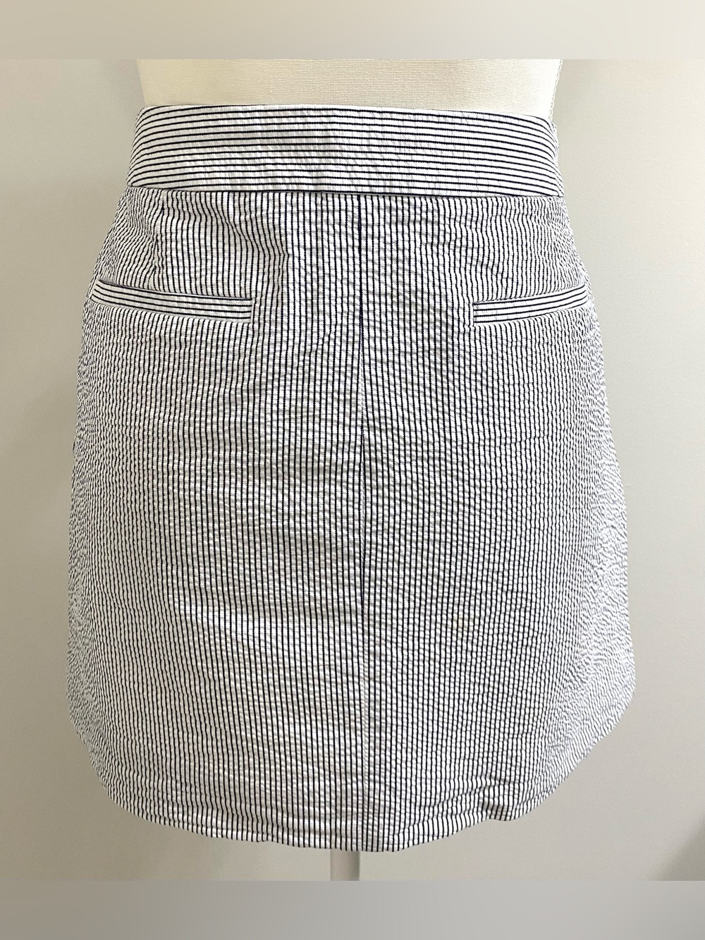 J Crew Womens 6 Navy Blue White Stripe Skirt Boho Y2K Summer Fisherman Preppy - Picture 4 of 13